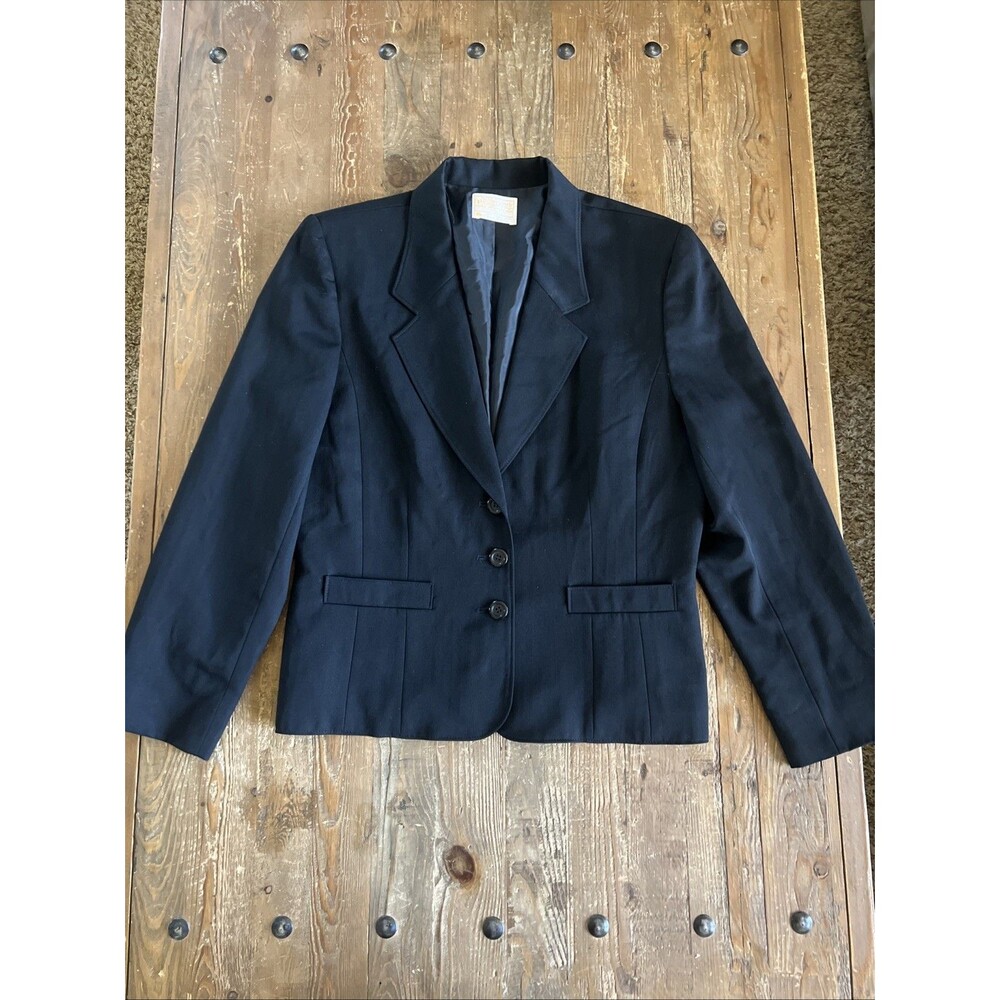 Vintage Pendleton 100% Pure Virgin Wool Black Blazer Jacket Womens Sz 16 Fits M